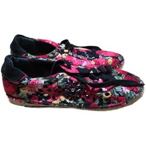 Yellow Box Floral‎ Espadrille Sneakers Women's Size 8.5 Red With Rhinestones